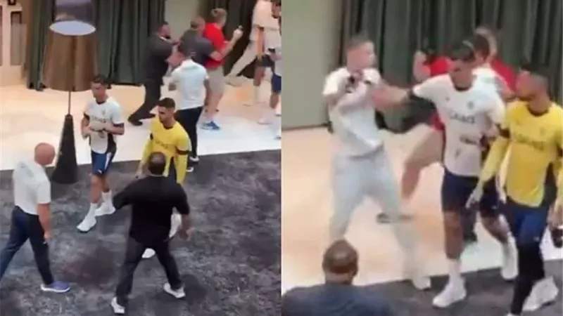 موقف مثير للجدل.. كريستيانو رونالدو يدفع مشجعاً حاول التقاط صورة تذكارية معه