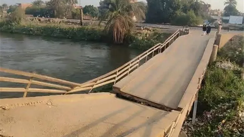 انهيار كوبري مشاة أعلى ترعة الإبراهيمية في طما بسوهاج|صور