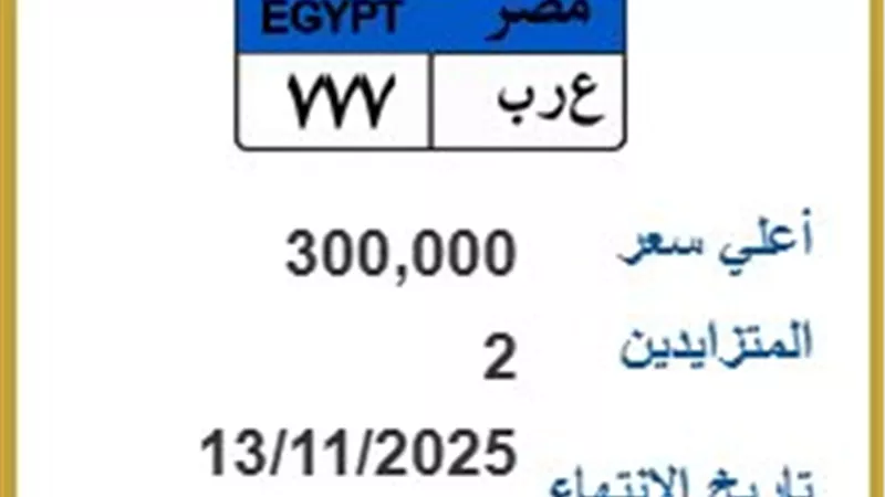 [ع ر ب 777] تشعل المزاد بـ 300 ألف جنيه..المرور تطرح لوحات معدنية مميزة 