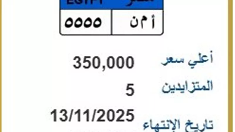 المنافسة تشتعل على لوحة «أ م ن 5555»..والسعر يلامس 550 ألف جنيه