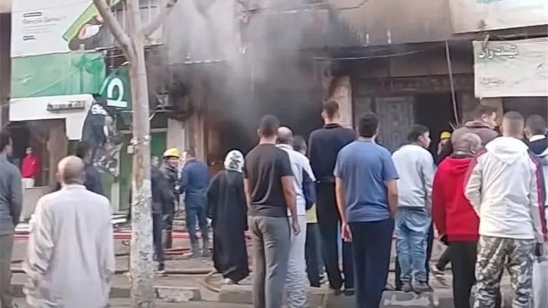 مشاهد مأساوية من موقع حريق محل تجاري وشقتين بكفر طهرمس |صور