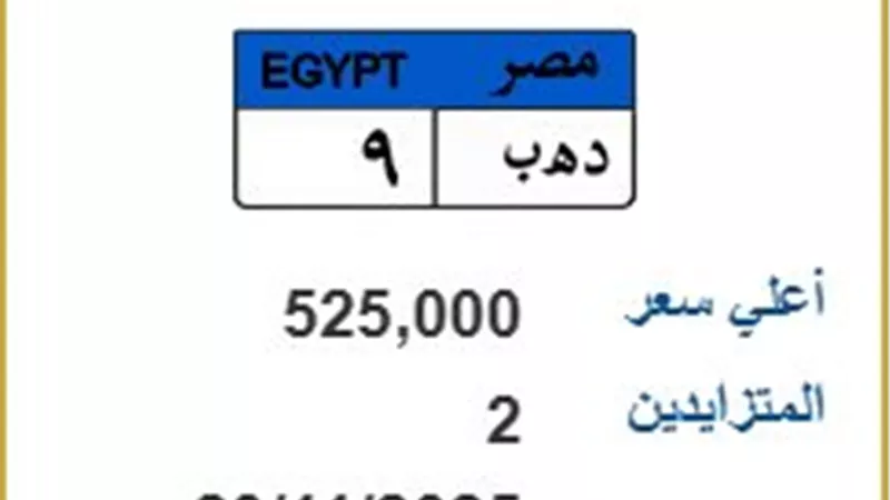اشتعال المزاد على اللوحة المعدنية «د هـ ب 9» والسعر يتجاوز نصف مليون جنيه