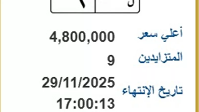 ارتفاع قياسي لسعر لوحة «ل 2» في المزاد إلى 4.8 مليون جنيه