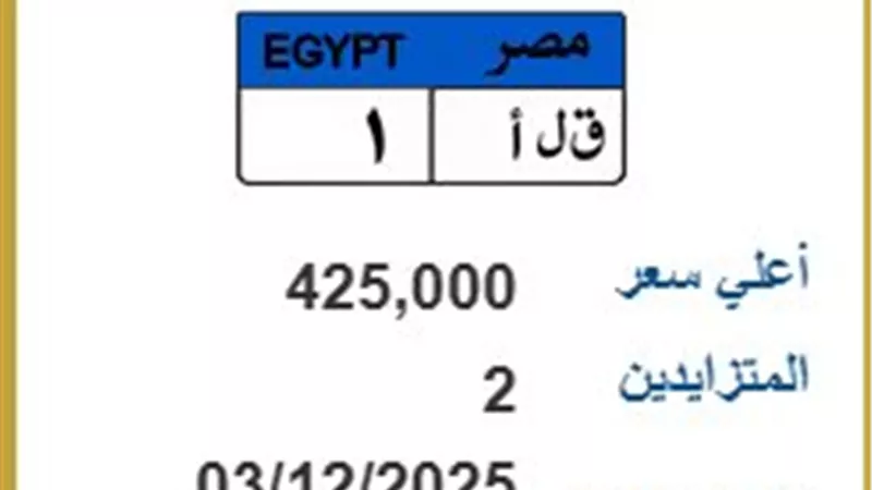 لوحة مميزة.. «ق ل أ 1» تقترب من نصف مليون جنيه في مزاد إلكتروني