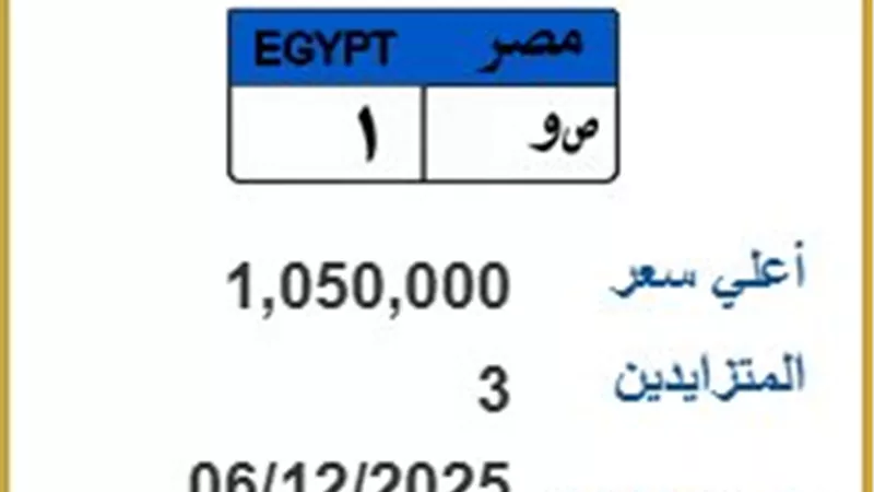«ص و 1» تتخطى المليون جنيه في مزاد اللوحات المعدنية