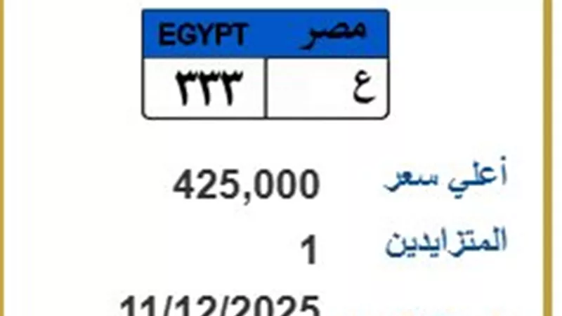 هل تتخطى النصف مليون؟.. مزاد لوحة «ع 333» يصل لـ425 ألف جنيه 