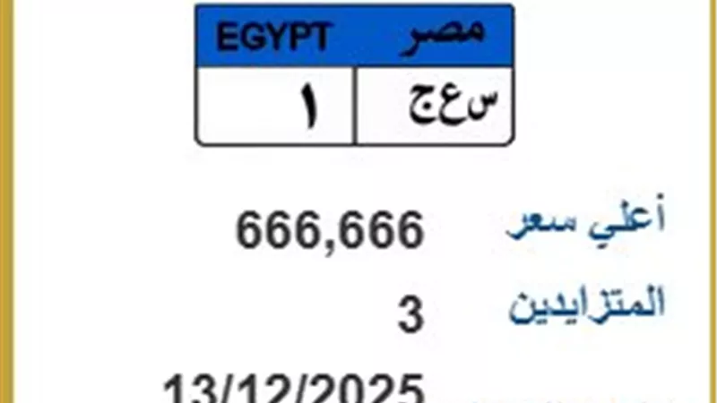 مفاجآت مزاد المرور الإلكتروني.. لوحة واحدة تشعل الصراع حتى 666.666 ألف