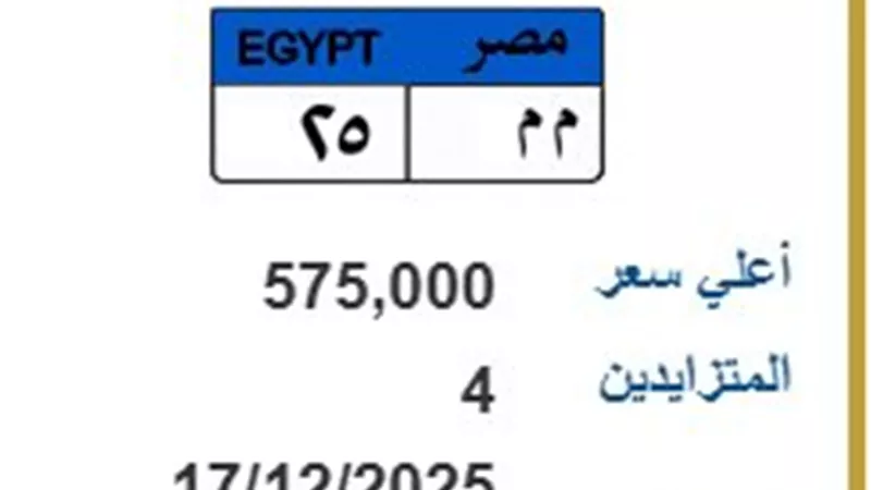 المرور تطرح لوحة أرقام معدنية وصل سعرها في المزاد لـ 575 ألف جنيه