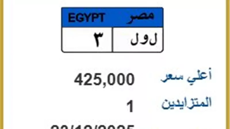 جنون الأرقام المميزة.. 425 ألف ثمنًا لـ«ل و ل 3».. فهل من مزايد آخر؟