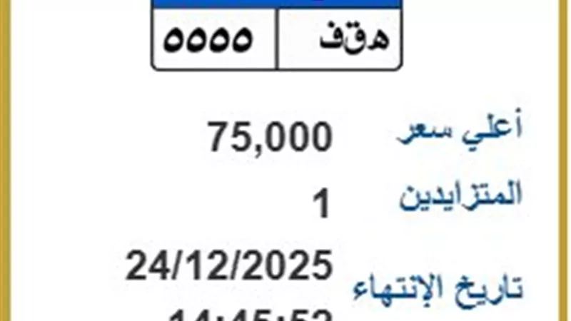 جنون الأرقام المميزة.. 75 ألف سعر لوحة « ه ق ف 5555» 