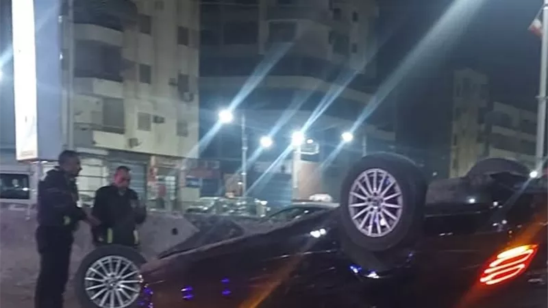 انقلاب سيارة على كوبري قحافة بطنطا
