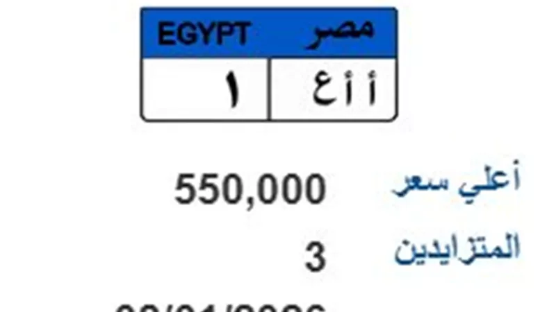 بـ«550 ألف جنيه».. منافسة على لوحة «أأ ع1» في مزاد المرور