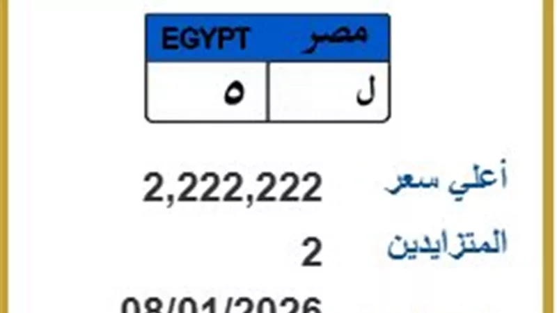  رقم مميز يشعل المزاد.. «ل 5» حديث المهتمين باللوحات المميزة