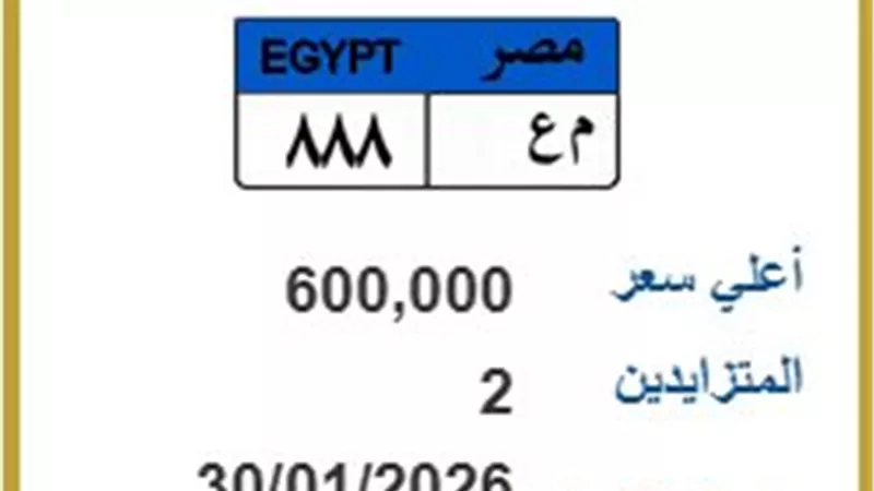 بـ600 ألف جنيه..اللوحة المميزة «م ع 888» تشعل المزاد في مرور مصر