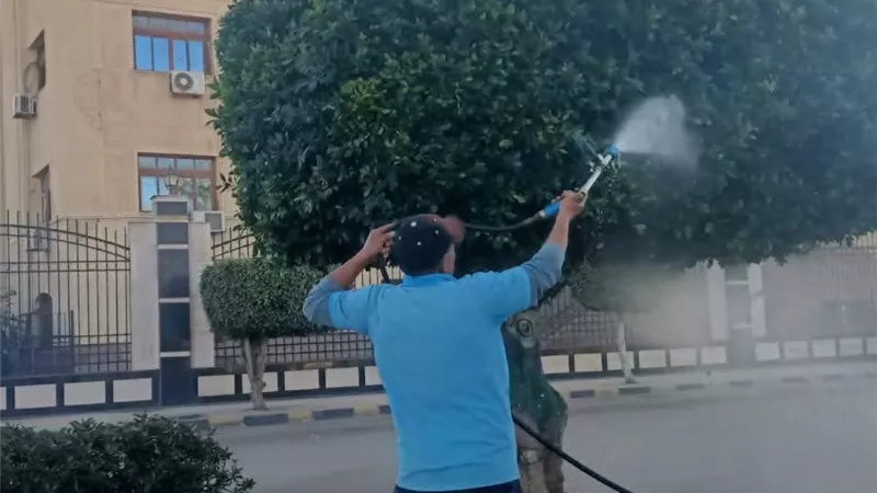 غسل شارع الجامعة ورفع المخلفات بحي شرق كفرالشيخ