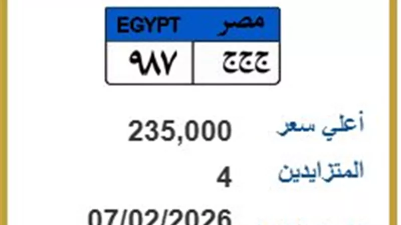 سجلت 235 ألف جنيه.. منافسة شرسة لاقتناص اللوحة المعدنية «ج ج ج 987»