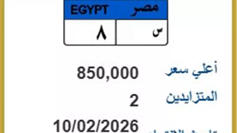 المرور يطرح لوحة معدنية للتزايد ثمنها 850 ألف جنيه
