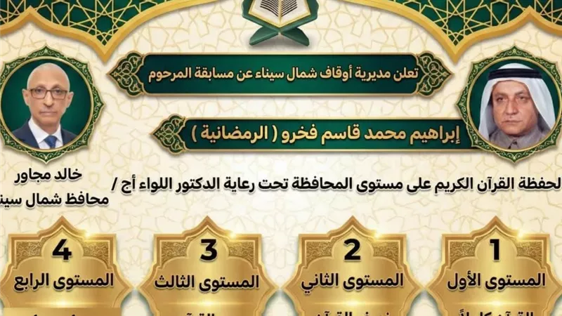 أوقاف شمال سيناء تعلن عن انطلاق فعاليات المسابقة القرآنية الكبرى