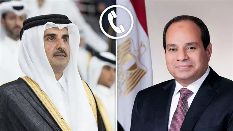 اتصال هاتفي بين الرئيس السيسي والأمير تميم عقب  الاعتداء الإيراني