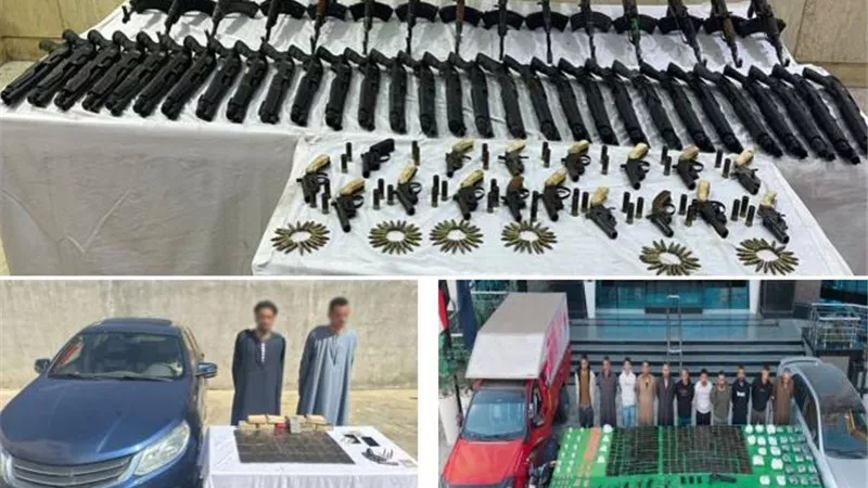 بـ77 مليونا.. الداخلية تحبط محاولة ترويج 700 كيلو مواد مخدرة و81 قطعة سلاح