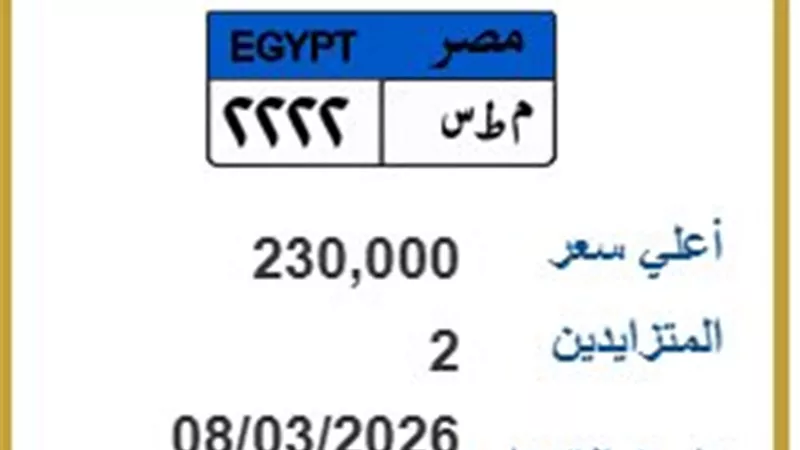 بـ 230 ألف جنيه.. «م ط س 2222» تشعل مزاد اللوحات المعدنية المميزة