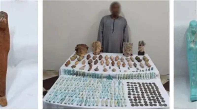 التخقيق مع متهم ضبط بحوزته 277 قطعة أثرية في المنيا