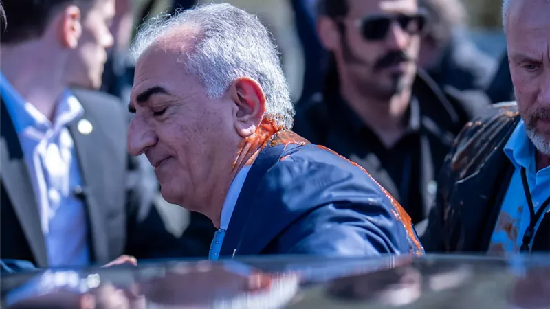 ليس محبوبا.. استهداف ولي عهد إيران المنفي بسائل أحمر عقب ظهوره ببرلين