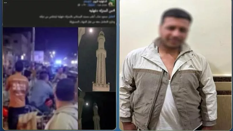لحظات رعب أعلى المئذنة.. شخص يثير الذعر ويلقي الحجارة على المارة بالدقهلية