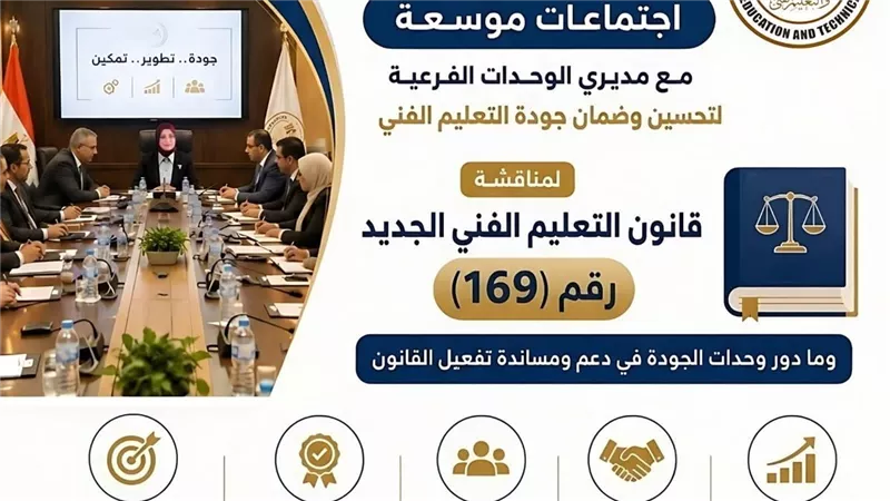 اجتماعات موسعة لتفعيل قانون التعليم الفني الجديد  ودعم دور وحدات الجودة