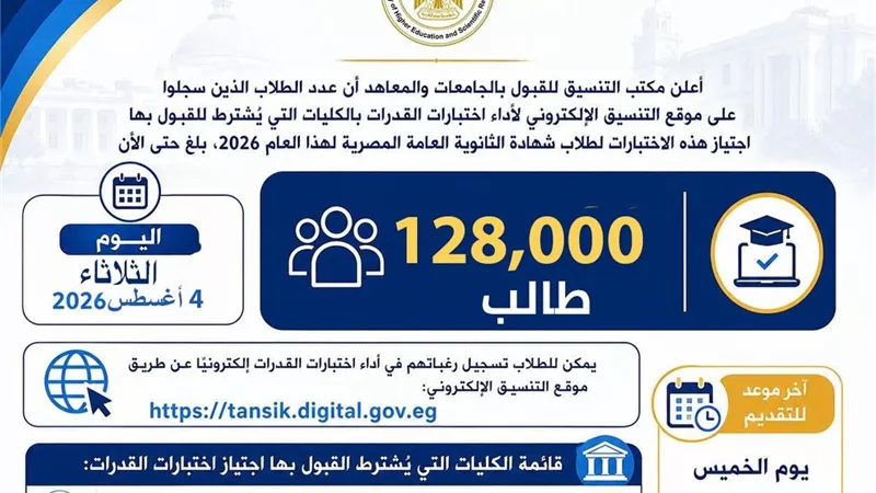التعليم العالي: 128 ألف طالب يسجلون لأداء اختبارات القدرات