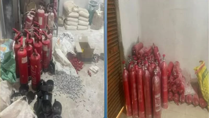ضبط مخزن غير مرخص لتصنيع طفايات حريق مغشوشة ومقلدة بالقليوبية