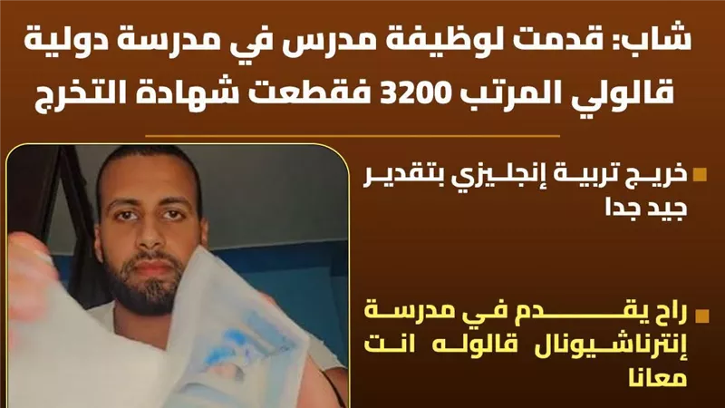 قطع شهادة تخرجه خريج تربية إنجليزي يكشف مفاجأة راتبه في مدرسة دولى 3200