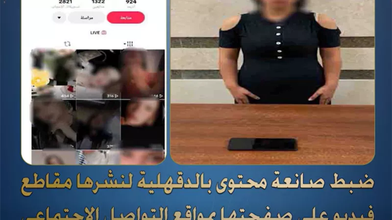 ضبط صانعة محتوى بالدقهلية لنشر مقاطع فيديو خادشة للحياء