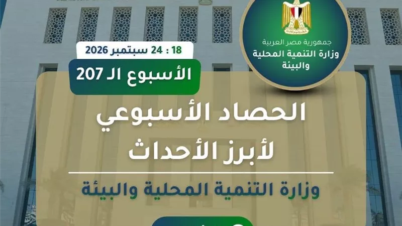 نشرة الحصاد الأسبوعي لرصد أنشطة وزارة التنمية المحلية والبيئة 