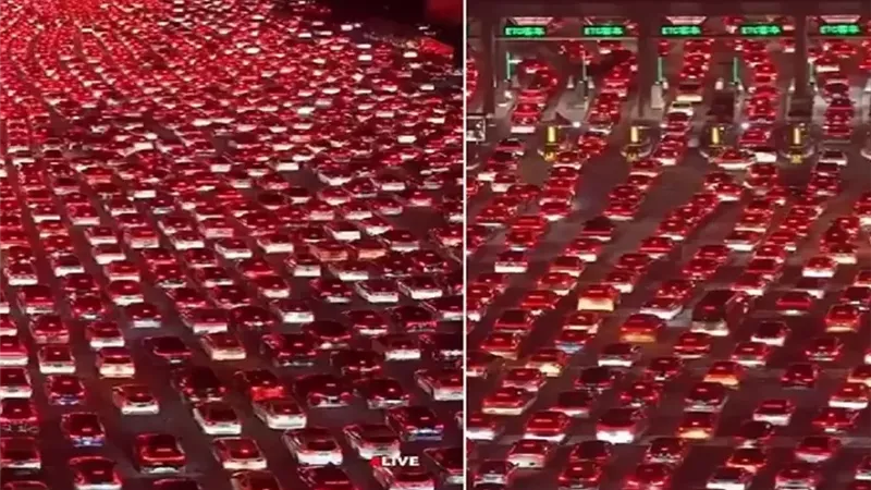 أشبه «بحبات الرمان».. شاهد أطول ازدحام مروري في شوارع الصين  