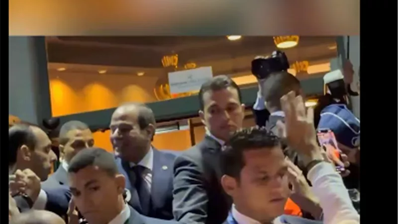 الرئيس السيسي يتوقف لتحية الجالية المصرية تحت الأمطار|فيديو